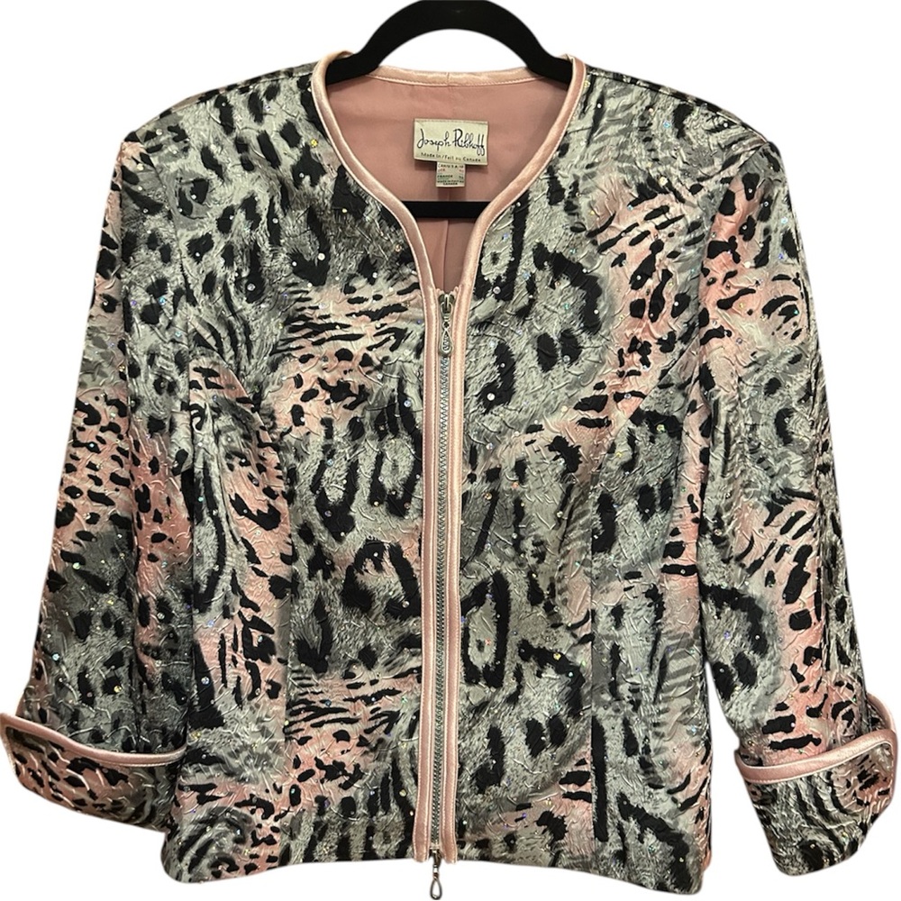 Joseph Ribkoff Animal Print Bomber Jacket - Pink and Black